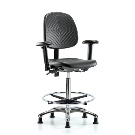 High Bench Chair Ben Chair, Poly, Hi, Med Bk, Chrm, AA CF Gld, Adjustable Arms, Blue, Black