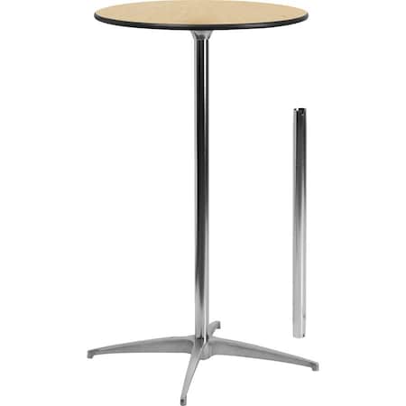 Round Pub Table w/2 Clmns, Rnd, Wood, Al Base, 24", Wood Top, Wood Grain