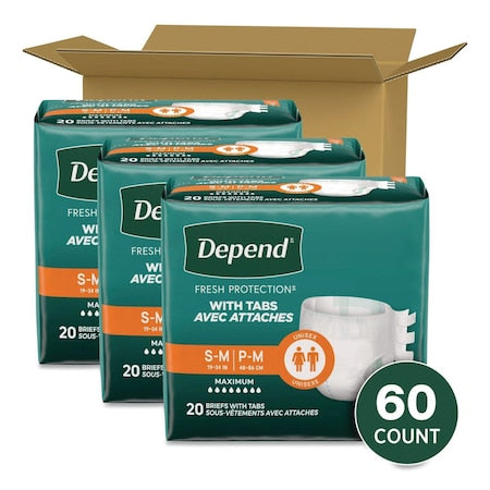 Incontinence Protection with Tabs, Small/Medium, 19 in. to 34 in. Waist, 60PK