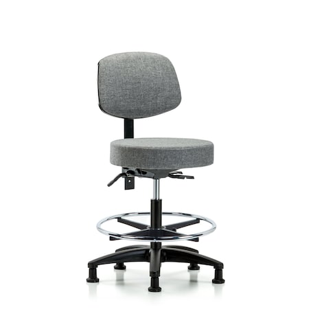 Fab Stool with Back-Medium Bench Height with Seat Tilt, Chr Foot Ring, and Stat Glides in Gray Fab