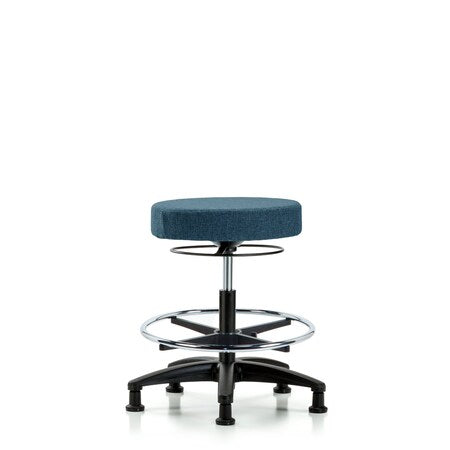 Rutledge Fab Stool without Back-Medium Bench Height with Chr Foot RingandStat Glides in Blue Fab