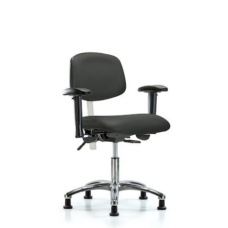 Clean Room Chair Desk Chair, Vin, Chrm, AA, Glides, Gry, CL100, Adjustable Arms, 18" to 23" Height, Vinyl