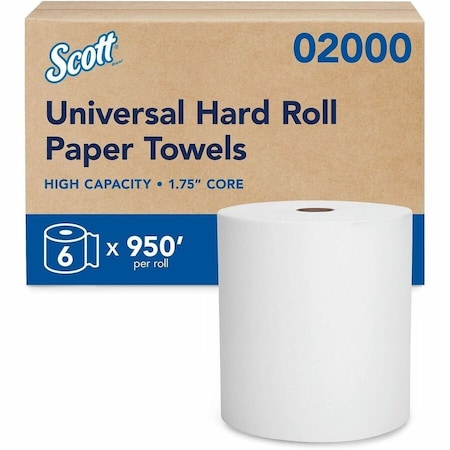 Essential Hardwound Paper Towels, 1 Ply, Continuous Roll Sheets, 950 ft, White, 6 PK