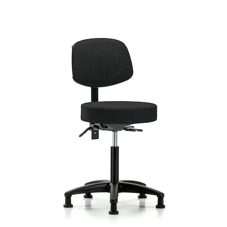 Rutledge Fabric Stool with Back - Medium Bench Height with Stationary Glides in Black Fabric