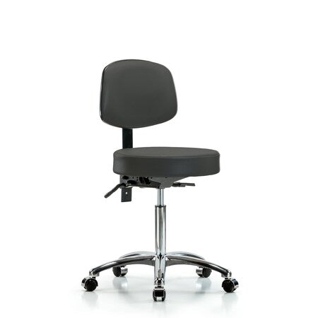 Vin Stool with Back Chrome-Medium Bench Height with Seat TiltandCasters in Charcoal Trailblazer Vin