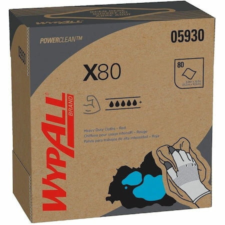 WypAll Power Clean X80 Heavy Duty Cloths (05930), Pop-Up Box, Red, 80 Sheets / Box, es / Case, PK5