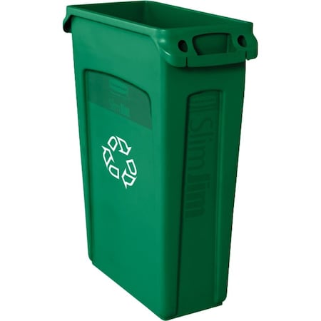 Rectangular Recycling Bin, Green, 11" Dia, Plastic