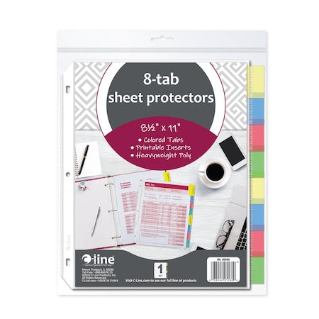 Sheet Protector Set, 8 Tab, Multicolor, PK8