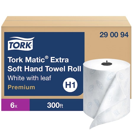 Hardwound Paper Towel Roll, 2 Ply, Continuous Roll Sheets, 300 ft, White, 6 PK