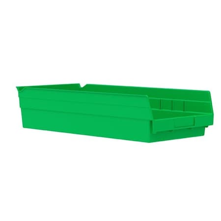 Shelf Storage Bin, Plastic, Green, 4 in H, 8 3/8 in W, 17 7/8 in L