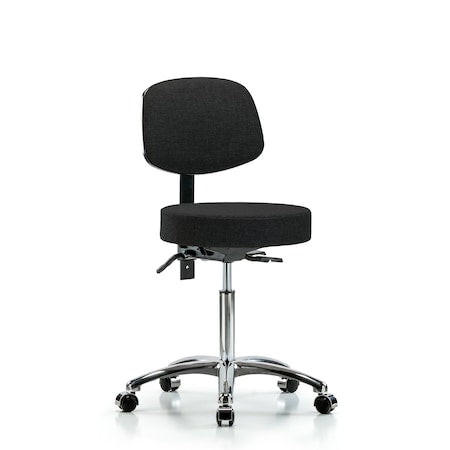 Rutledge Fab Stool with Back Chrome - Medium Bench Height with Seat Tilt and Casters in Black Fab