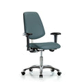 Clean Room Chair Vin Desk Chair, Med, Bk, Cast, Blu, CL100, Adjustable Arms, 18" to 23" Height, Vinyl
