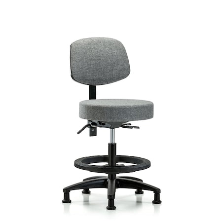 Fab Stool with Back-Medium Bench Height with Seat Tilt, Black Foot Ring, and Stat Glides in Gray Fab