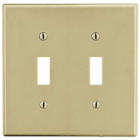 Toggle Switch Wall Plate, Number of Gangs: 2 Plastic, Satin Finish, Ivory