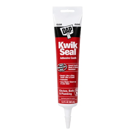 Acrylic Latex Adhesive Caulk, 6 oz, Tube, Clear, Acrylic Latex Base, Kwik Seal