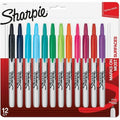 Permanent Marker, Assorted Colors, Fine Tip, Capped, 12 PK