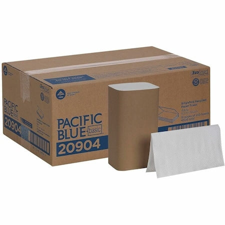 Pacific Blue Basic Single Fold Paper Towels, 1 Ply, 250 Sheets, White, 16 PK