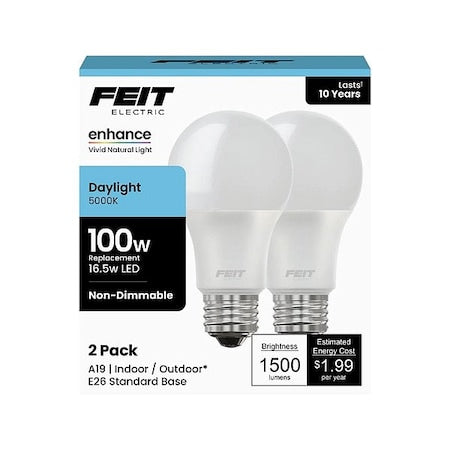 LED, 16.5 W, A19, Medium Screw (E26), PK2