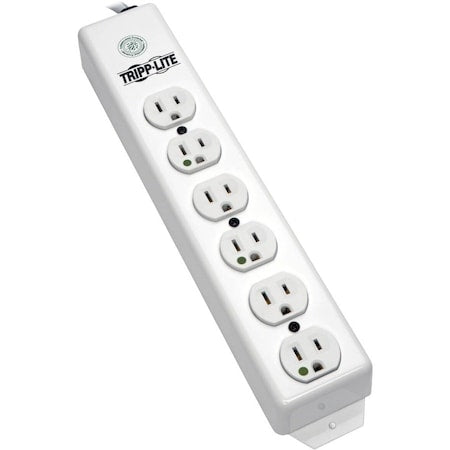 Outlet Strip, Hospital Grade, 6 5-15R-HG, 5-15P-HG, 15 ft., White