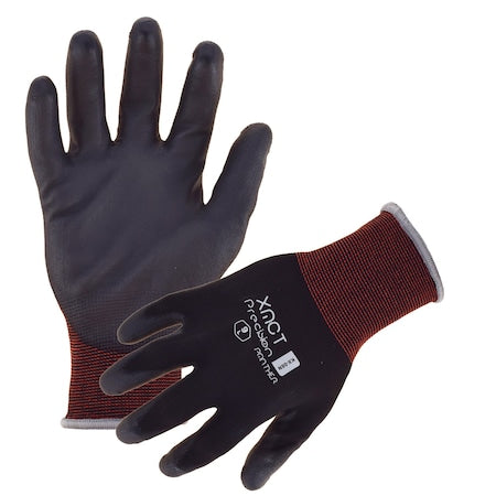 Coated Work Gloves, Polyurethane, Smooth, Palm, Black/Grey/Red, M 1 PR