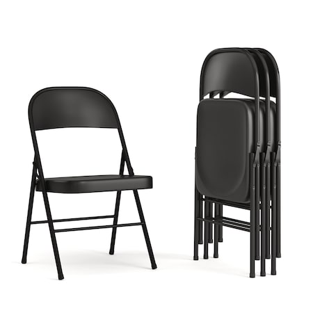 HERCULES Series Double Braced Black Metal Folding Chair, PK4