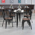 Black Metal Stackable Chair with Wood Seat, PK4