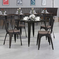 Black-Antique Gold Metal Stackable Chair with Wood Seat, PK4