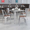 Silver Metal Stackable Chair with Wood Seat, PK4