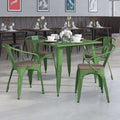 Green Metal Chair with Wood Seat and Arms, PK4