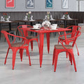 Red Metal Chair with Wood Seat and Arms, PK4