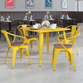 Yellow Metal Chair with Wood Seat and Arms, PK4