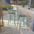 Mint Green Metal Barstool with Back and Wood Seat, 30" High, PK4