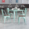 Mint Green Metal Stackable Chair with Wood Seat, PK4