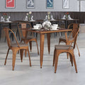 Copper Metal Stackable Chair with Wood Seat, PK4