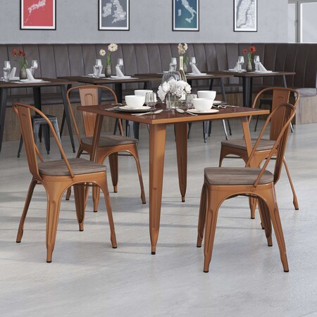 Copper Metal Stackable Chair with Wood Seat, PK4
