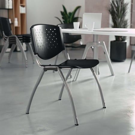 HERCULES Series 880 lb. Capacity Black Plastic Stack Chair with Titanium Gray Powder Coated Frame, PK5