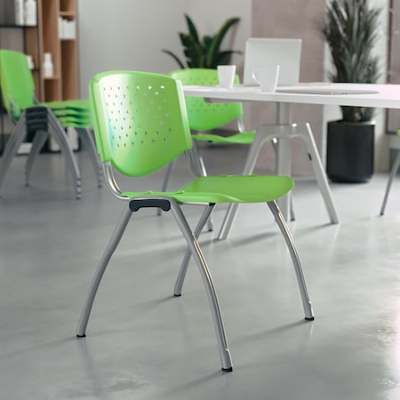 HERCULES Series 880 lb. Capacity Green Plastic Stack Chair with Titanium Gray Powder Coated Frame, PK5
