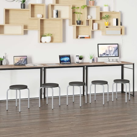 Stackable Stool with Black Seat and Silver Powder Coated Frame, PK5