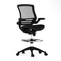 Mesh Drafting Chair, Padded Arms, Black Mesh/Black Frame