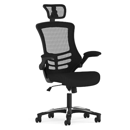 Contemporary Chair Black High Back Exec Chair, Adjustable Arms, 18-3/4" to 22-1/2" Height, Black