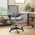 Kelista Mid-Back Dark Gray Mesh Ergonomic Drafting Chair with Adjustable Foot Ring and Flip-Up Arms