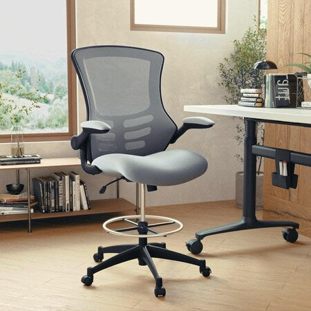Kelista Mid-Back Dark Gray Mesh Ergonomic Drafting Chair with Adjustable Foot Ring and Flip-Up Arms