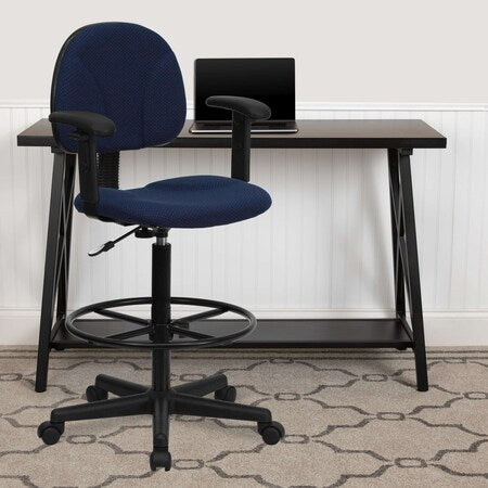 Contemporary Drafting Chair, 20" L 42-3/4" H, Adjustable Padded, Fabric Seat