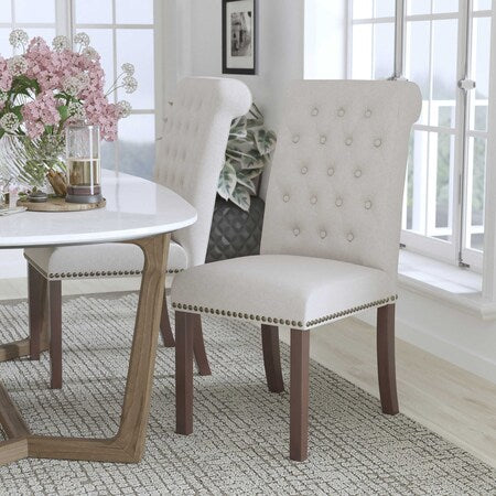 Midcentury Parsons Chair, Wood Back, 18.5 W 27-1/2" L 39.75 H, Fabric Seat
