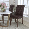 Midcentury Parsons Chair, Brown Back, 18.5 W 27-1/2" L 39.75 H, Leather Seat