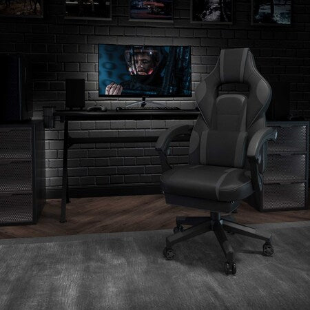 Black/Gray Reclining Gaming Chair with Footrest