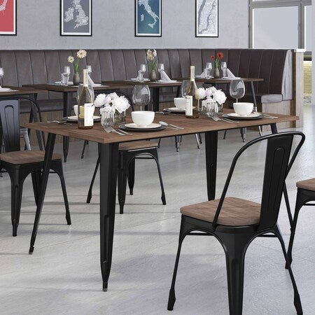 Rectangle Black Metal Table, 30.25" x 60", 30.25" W, 60" L, 30.5" H, Wood, Wood Grain