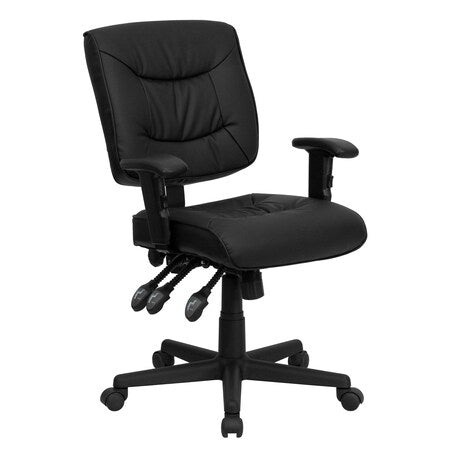 Leather Contemporary Chair, 18-1/4" to 22-1/4", Adjustable Arms