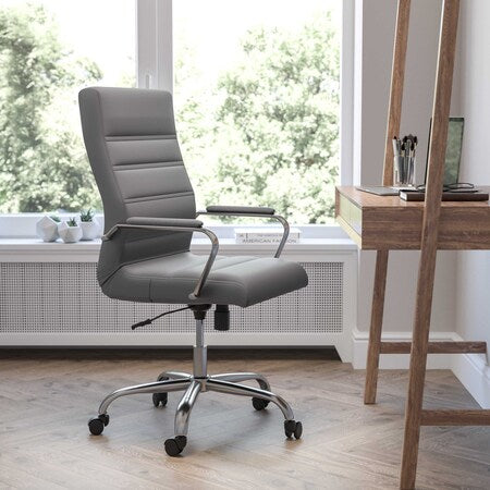 High Back Gray/Chrome LeatherSoft Executive Swivel Chair