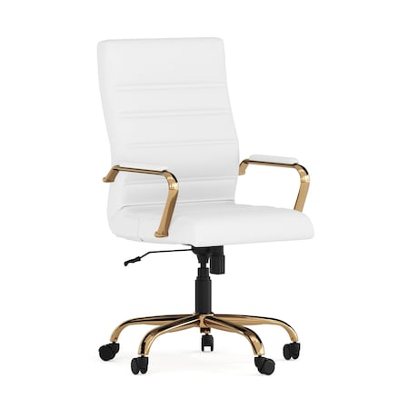 White Leather Gold Frame High Back Chair